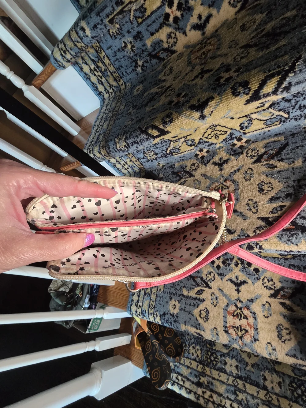Betsey Johnson Floral Pink Crossbody Bag with Gold Chain Detail